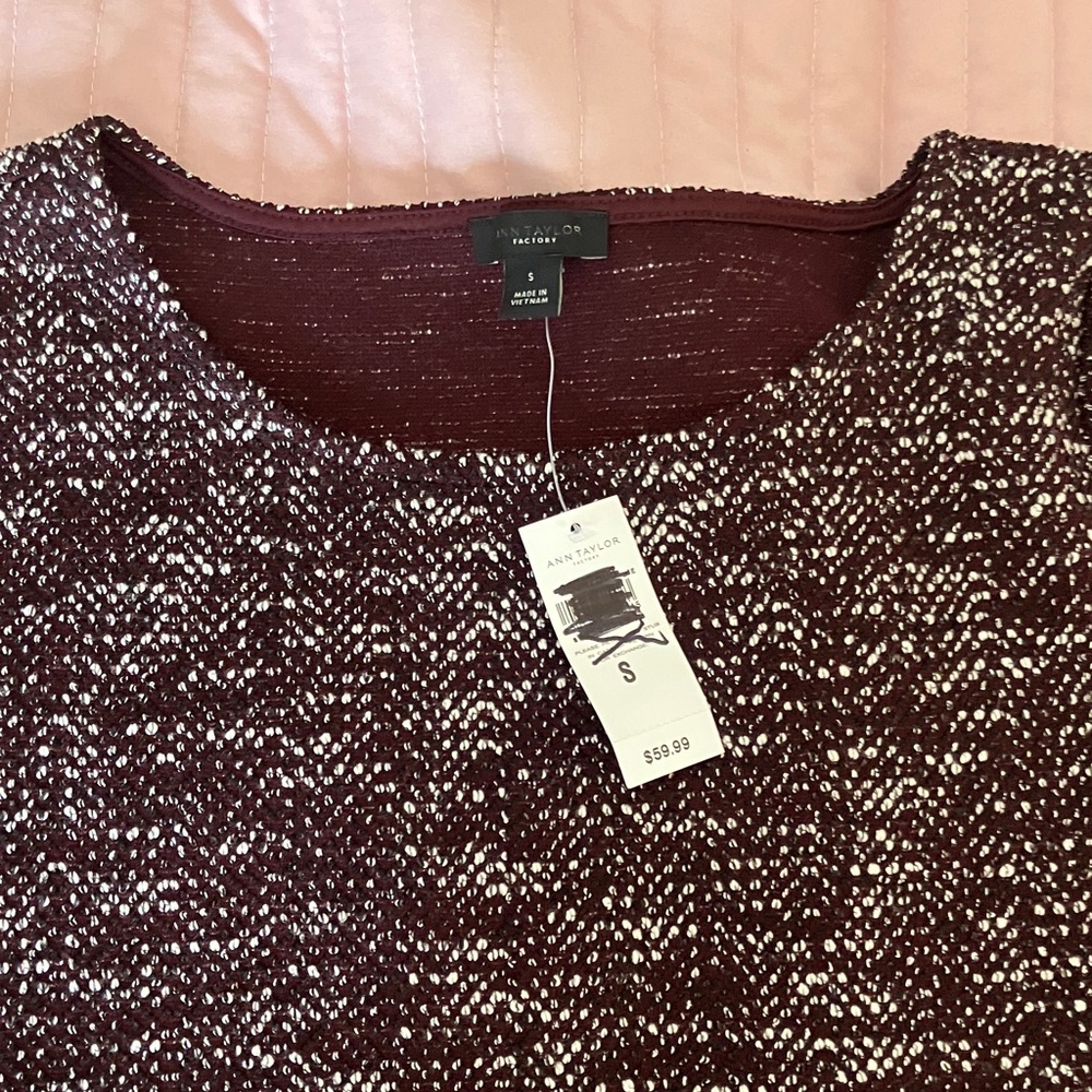 Ann Taylor 2 piece NWT top skirt cranberry tweed matching set S/M - Picture 4 of 13